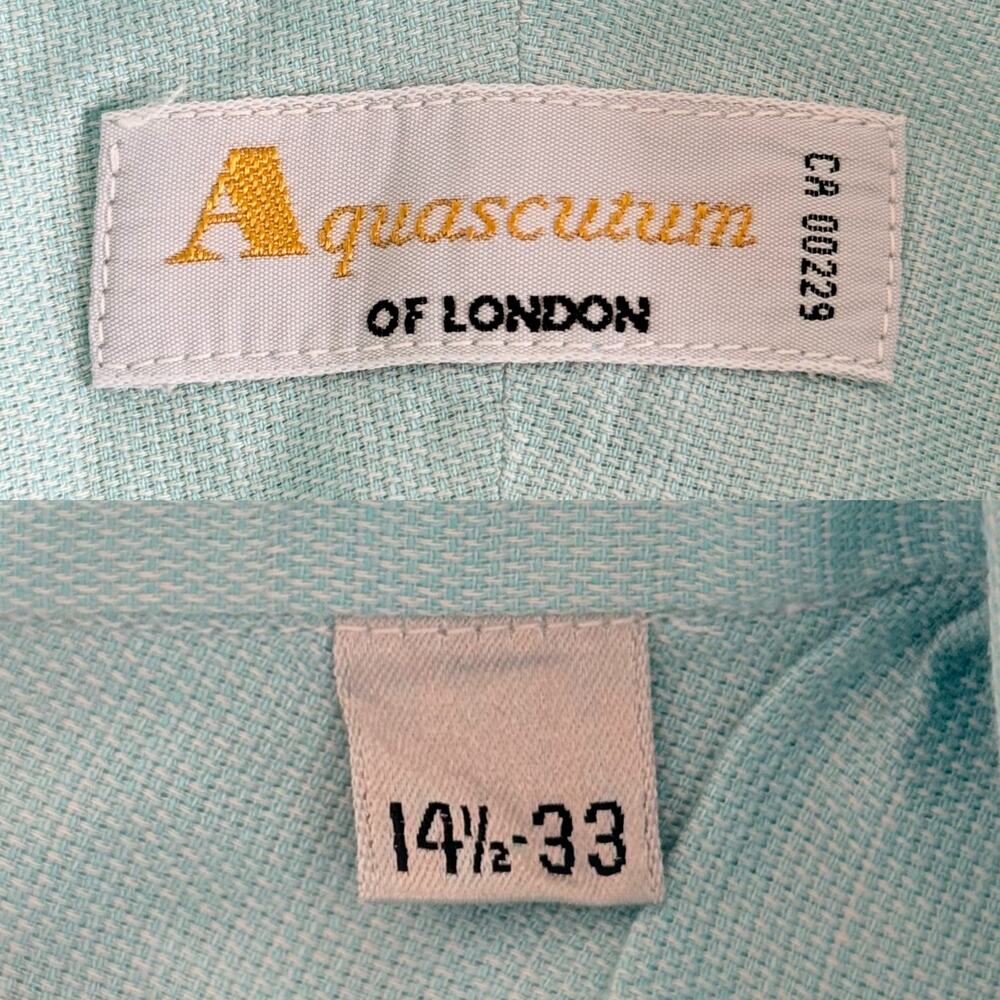 Aquascutum of London Dress Shirt Men 14.5 - 33 Vintage 80s Cotton Coastal Blue - Picture 2 of 7